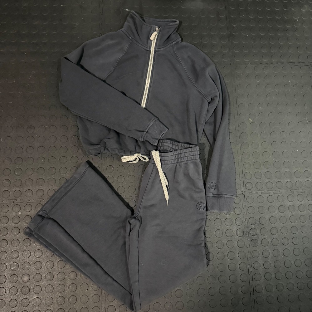 Vuori Sedona XS 2 Piece Set Half Zip Cropped Pullover Wide Leg Sweatpants Black